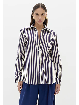 Camisa de Riscas Azul e Branco - Lança Perfume 