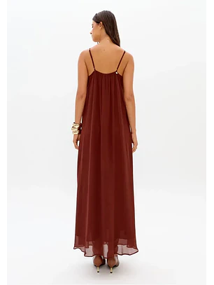 Vestido de Alças com Renda Castanho - Lança Perfume