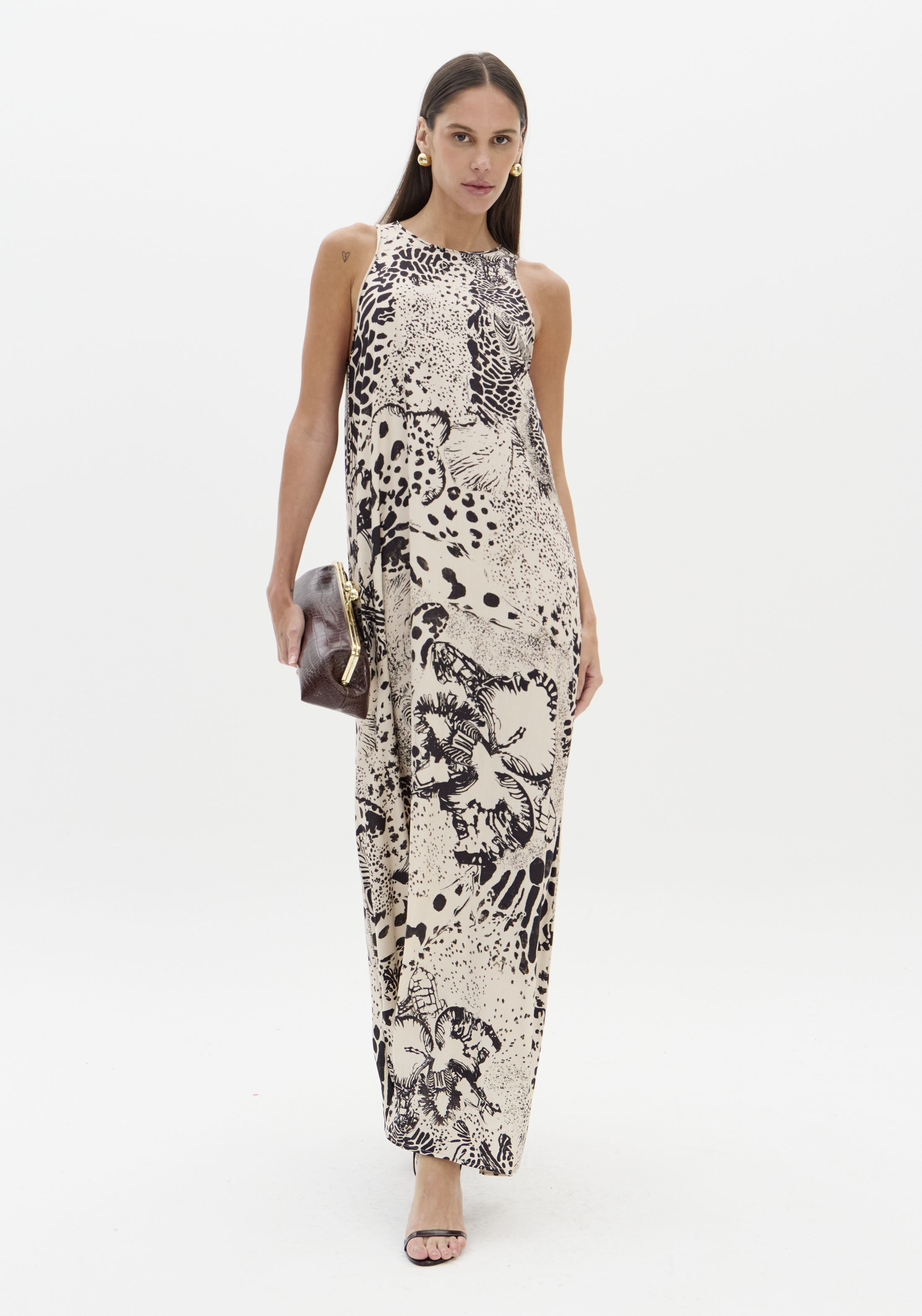 Vestido Comprido PRIMAL BLOOM Preto - Lança Perfume 1