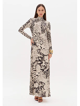 Vestido Comprido PRIMAL BLOOM Preto e Creme - Lança Perfume 