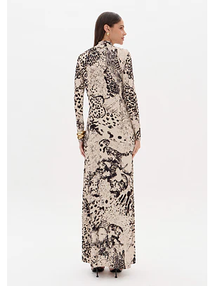 Vestido Comprido PRIMAL BLOOM Preto e Creme - Lança Perfume 