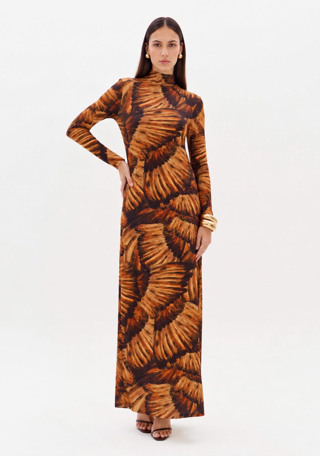 Vestido Comprido PAINTED WINGS Camel - Lança Perfum 1