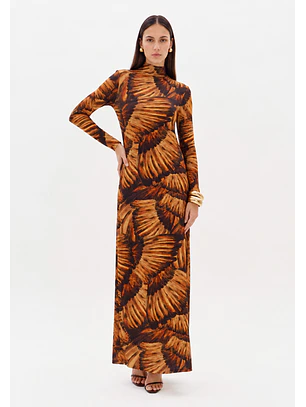 Vestido Comprido PAINTED WINGS Camel - Lança Perfum