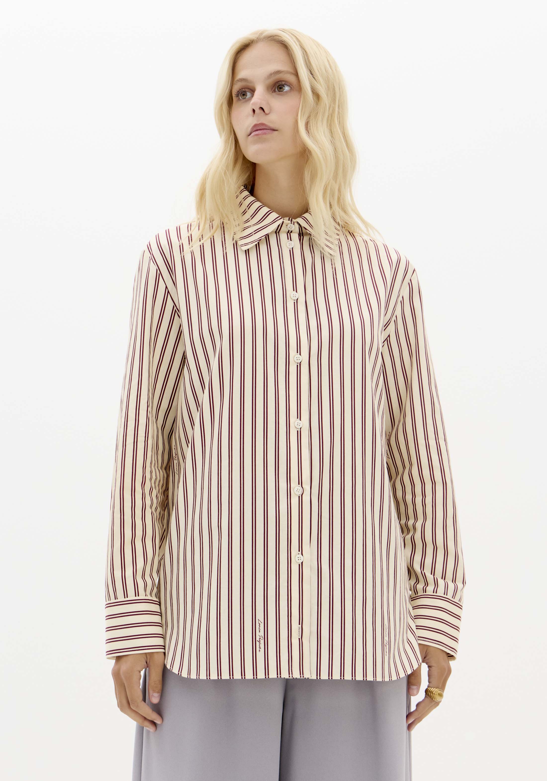Camisa Riscas Creme e Bordeaux - Lança Perfume 1