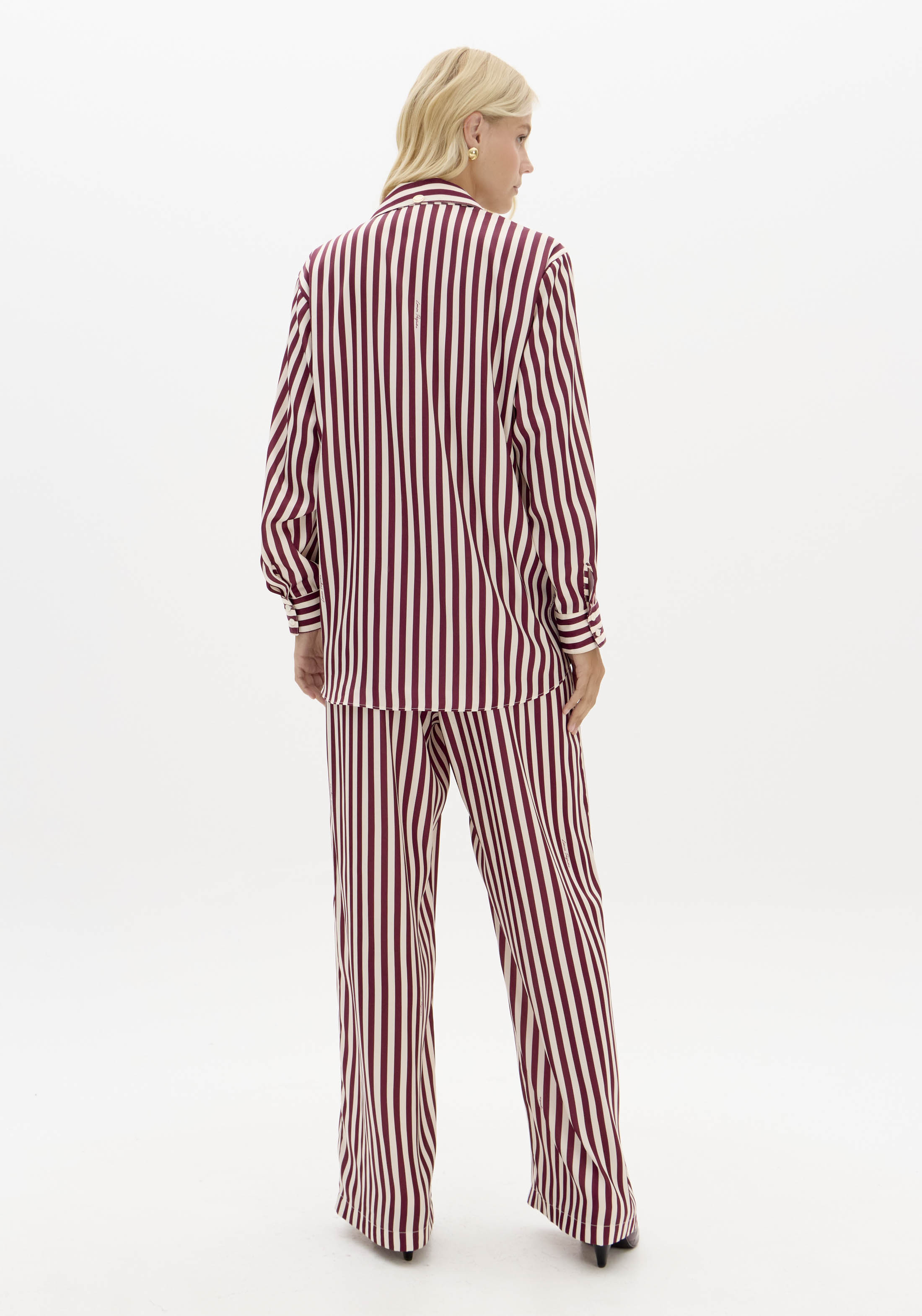 Camisa Acetinada Riscas Bordeaux - Lança Perfume 3