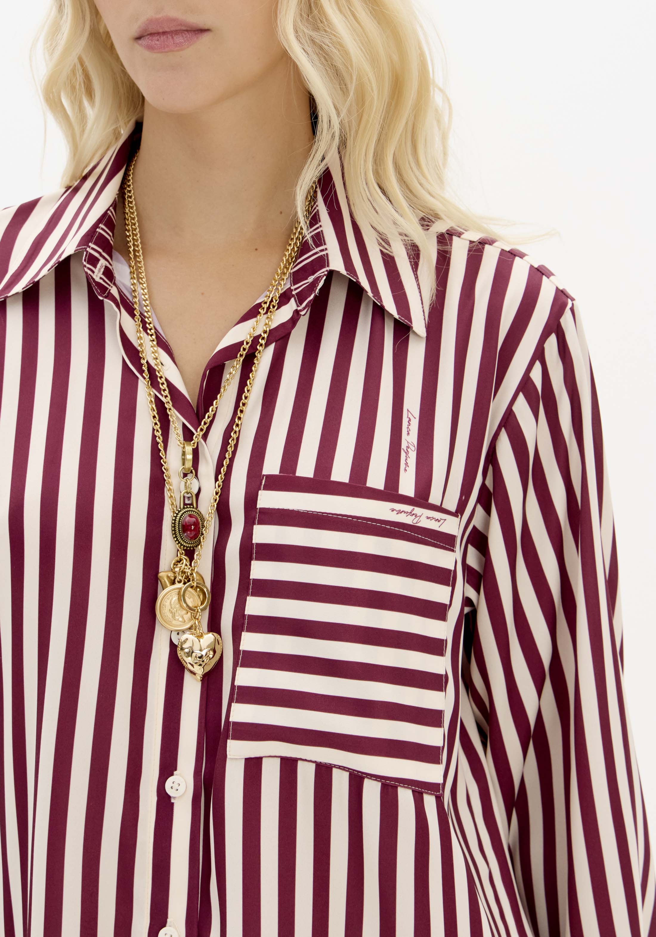 Camisa Acetinada Riscas Bordeaux - Lança Perfume 4