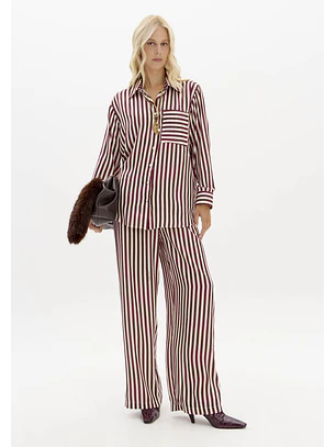 Camisa Acetinada Riscas Bordeaux - Lança Perfume