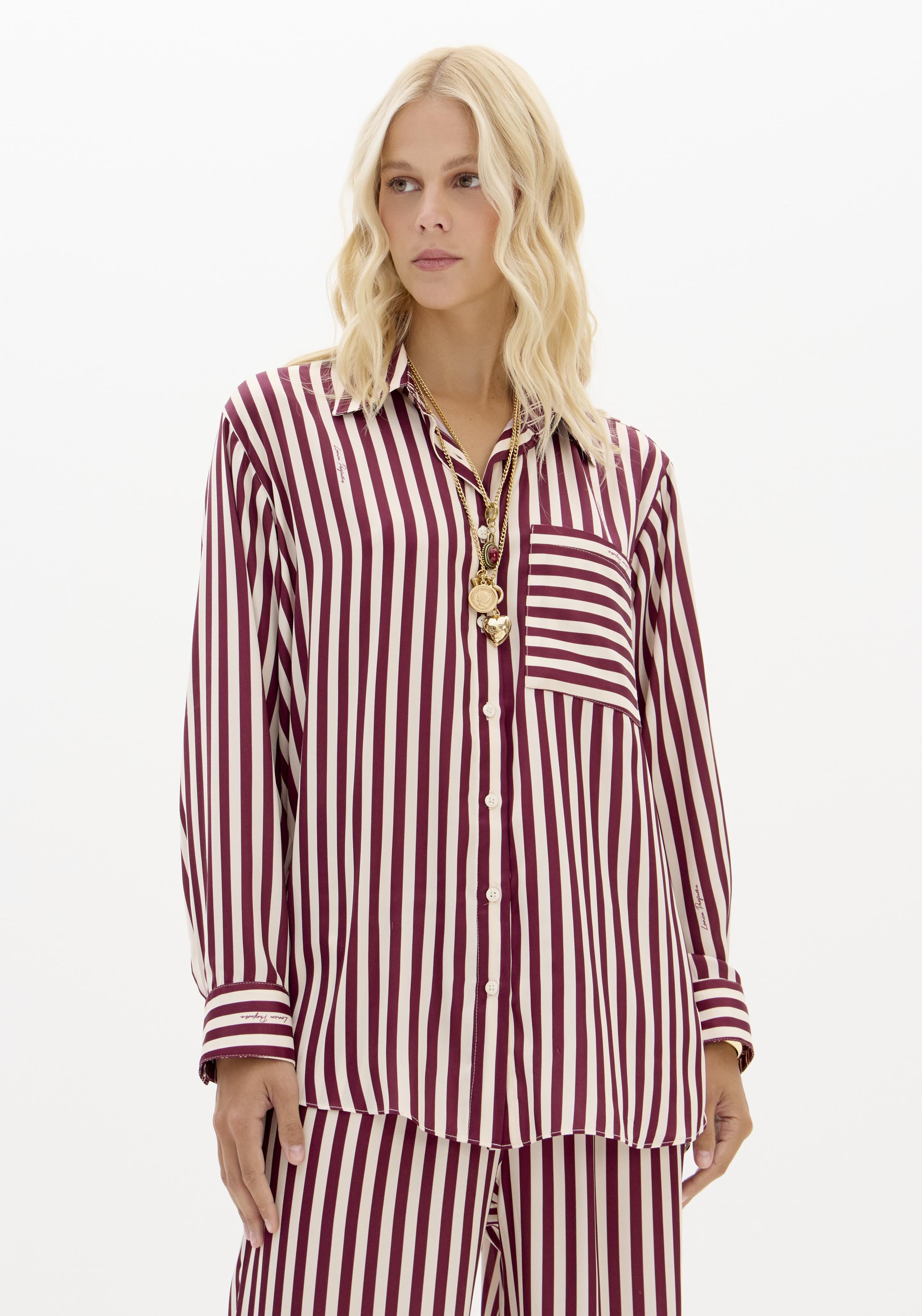 Camisa Acetinada Riscas Bordeaux - Lança Perfume 1