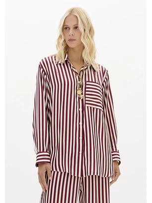 Camisa Acetinada Riscas Bordeaux - Lança Perfume