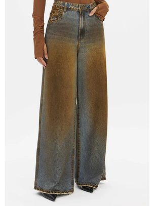Calças Wide Leg com Lavagem Ferrugem Ganga - Lança Perfume - COPIE