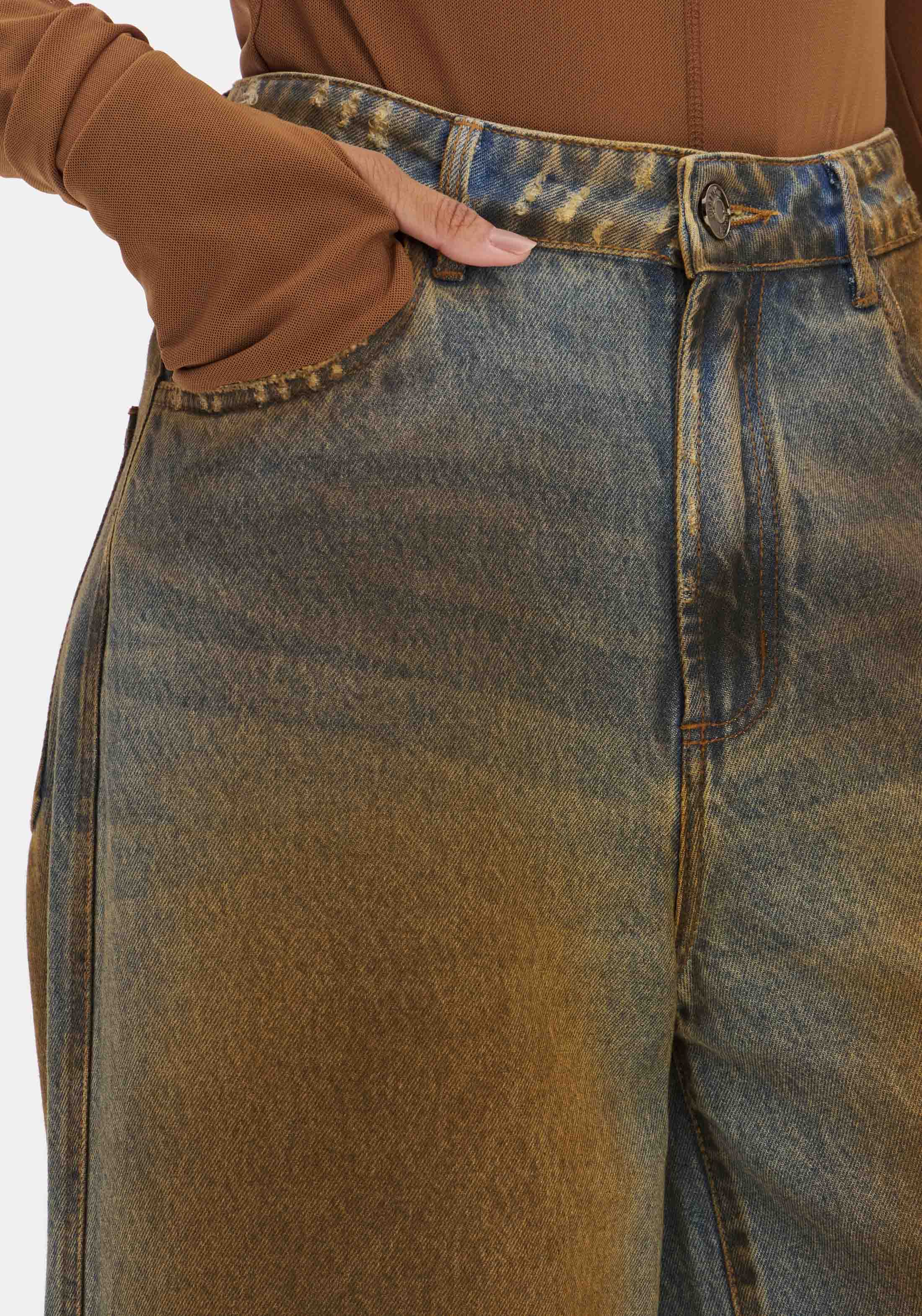 Calças Wide Leg com Lavagem Ferrugem Ganga - Lança Perfume - COPIE 3