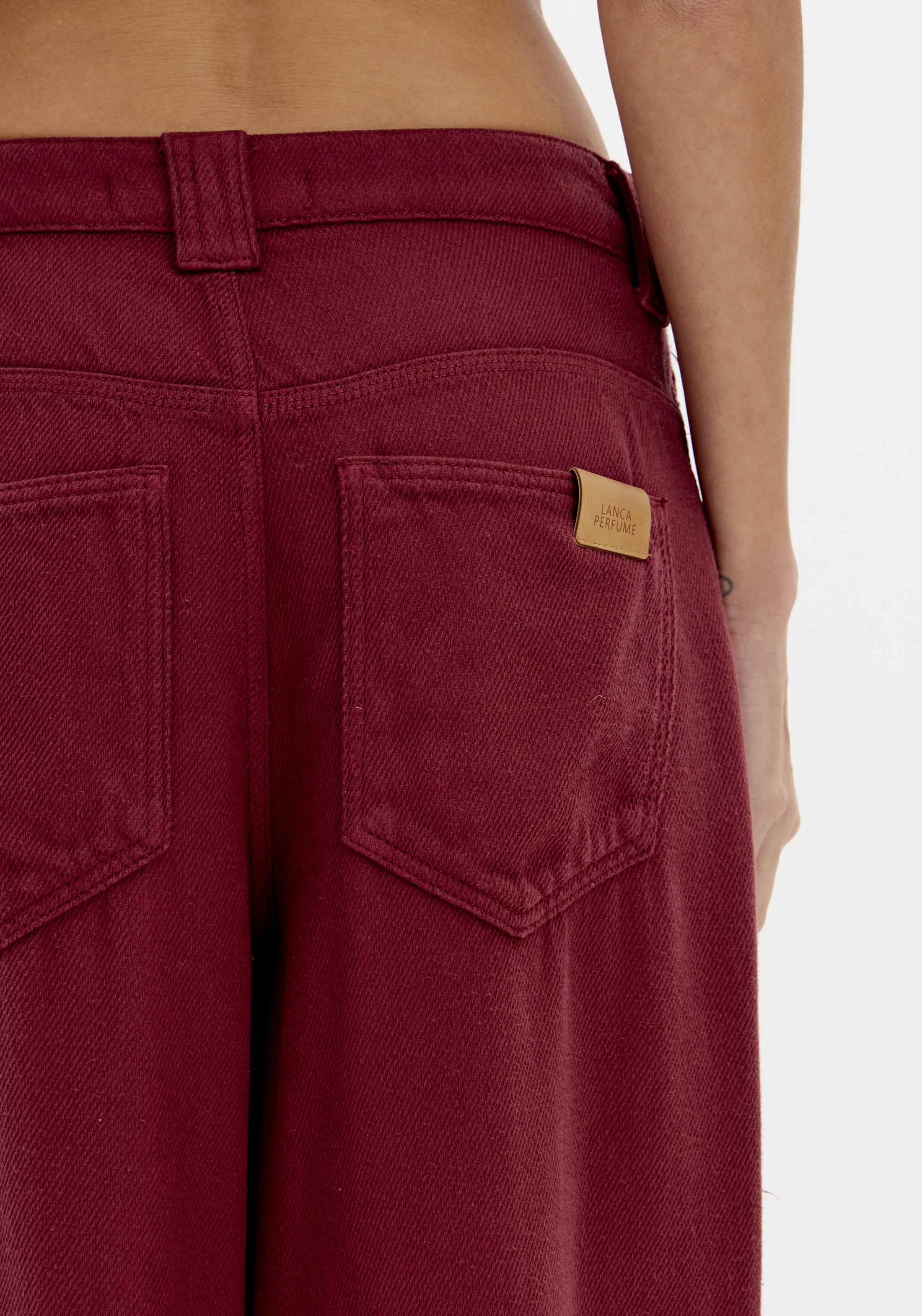 Calças em Sarja Wide Leg Bordeaux - Lança Perfume  4