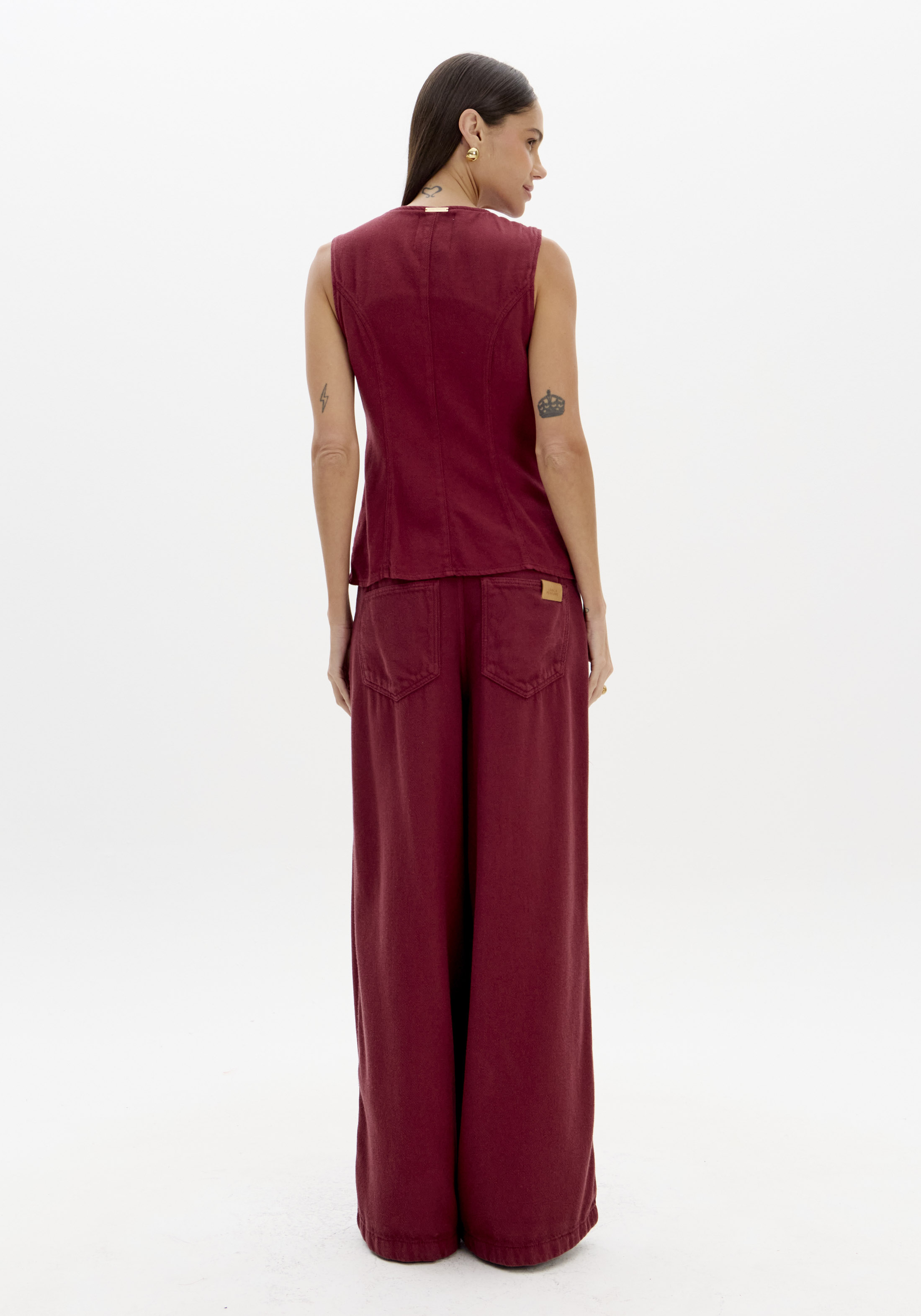 Calças em Sarja Wide Leg Bordeaux - Lança Perfume  5