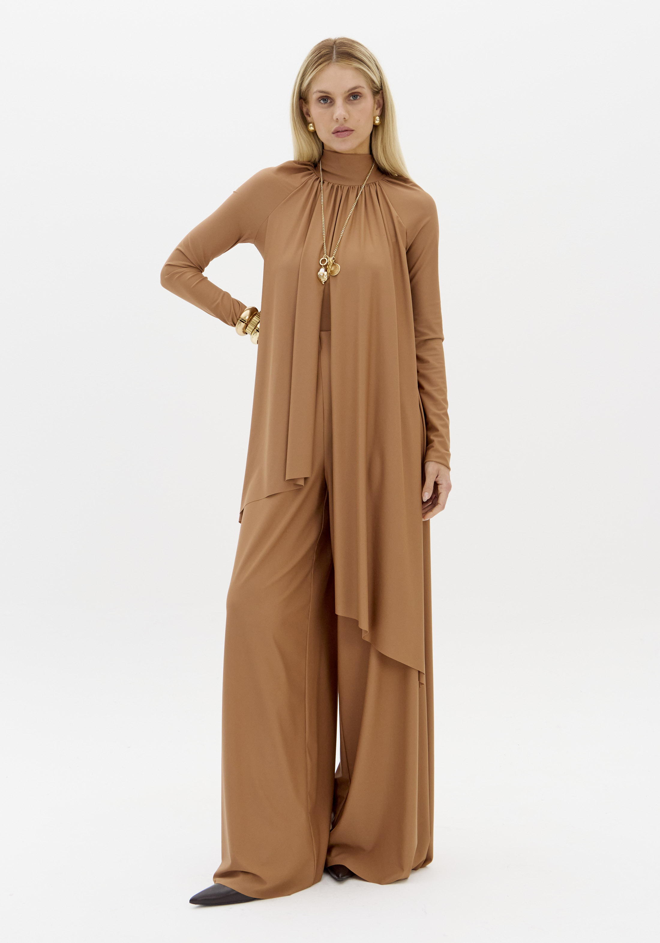 Calças Pantalona Malha Fria Camel - Lança Perfume 2