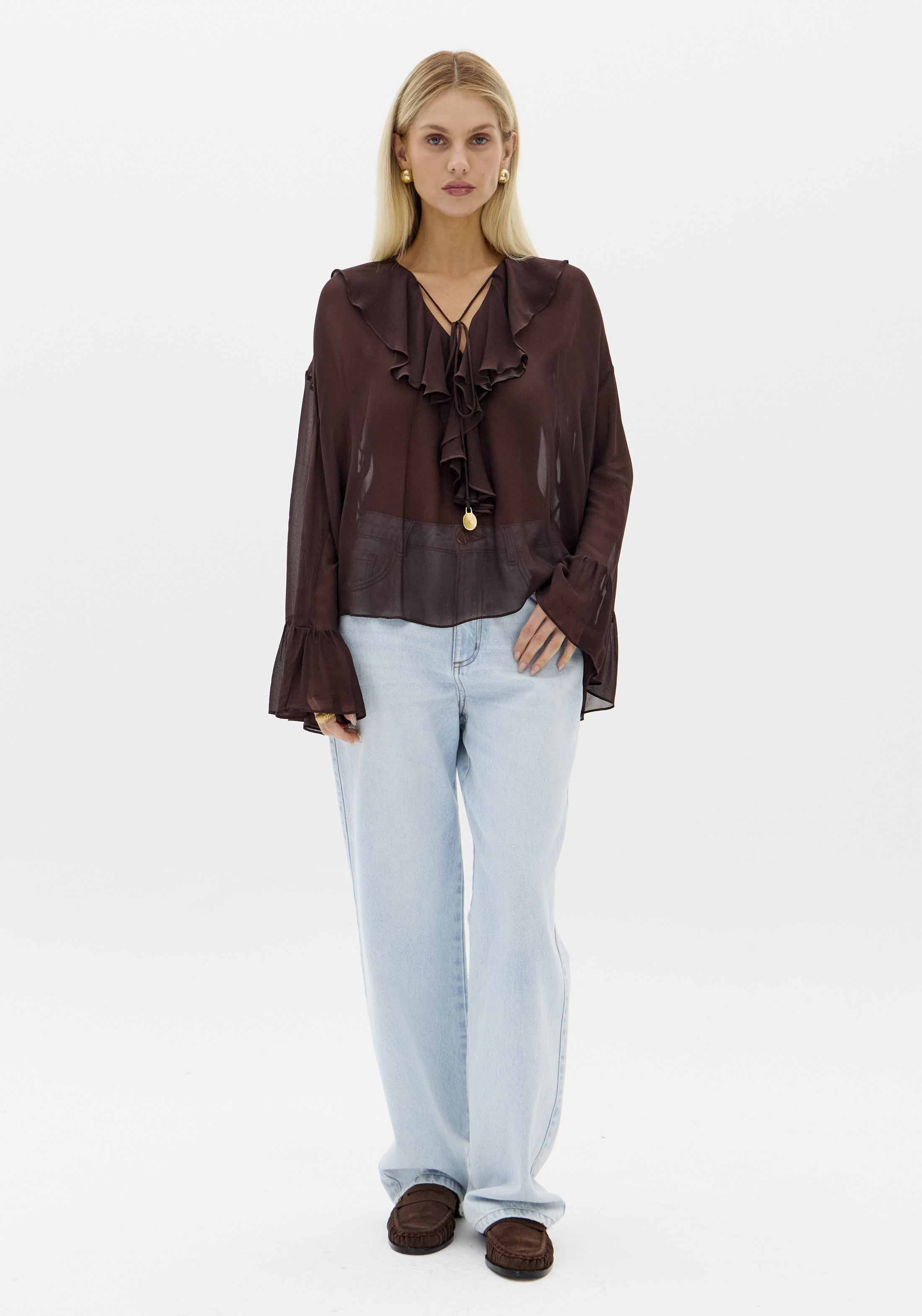Blusa com Folho Castanho - Lança Perfume  2
