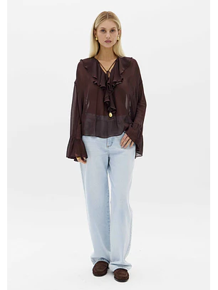 Blusa com Folho Castanho - Lança Perfume 