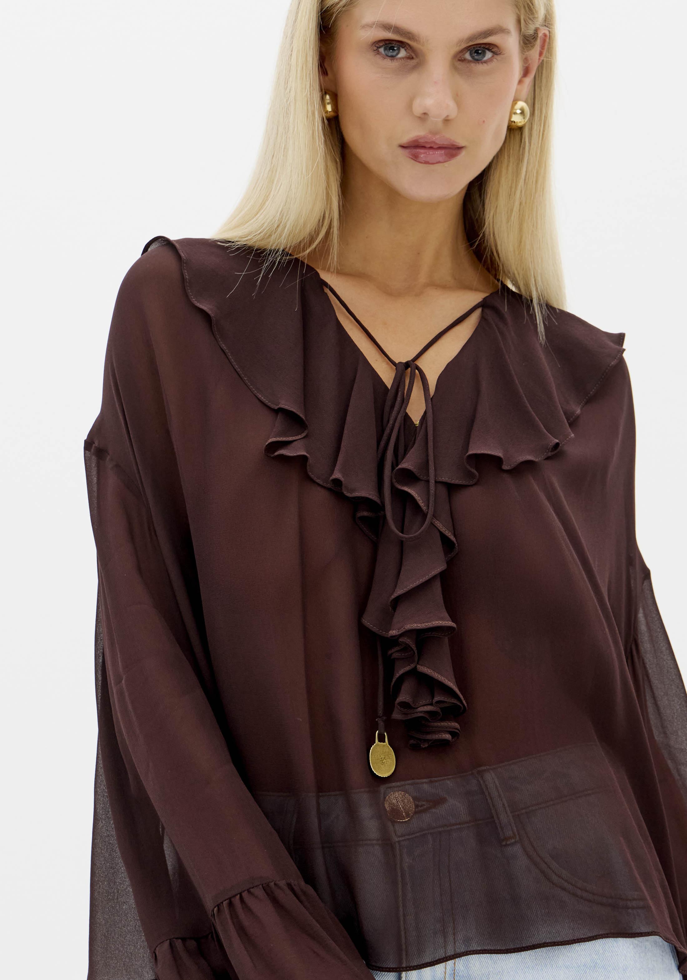 Blusa com Folho Castanho - Lança Perfume  3