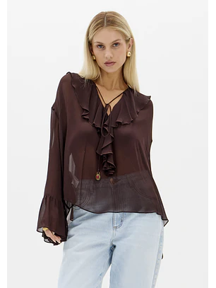 Blusa com Folho Castanho - Lança Perfume 