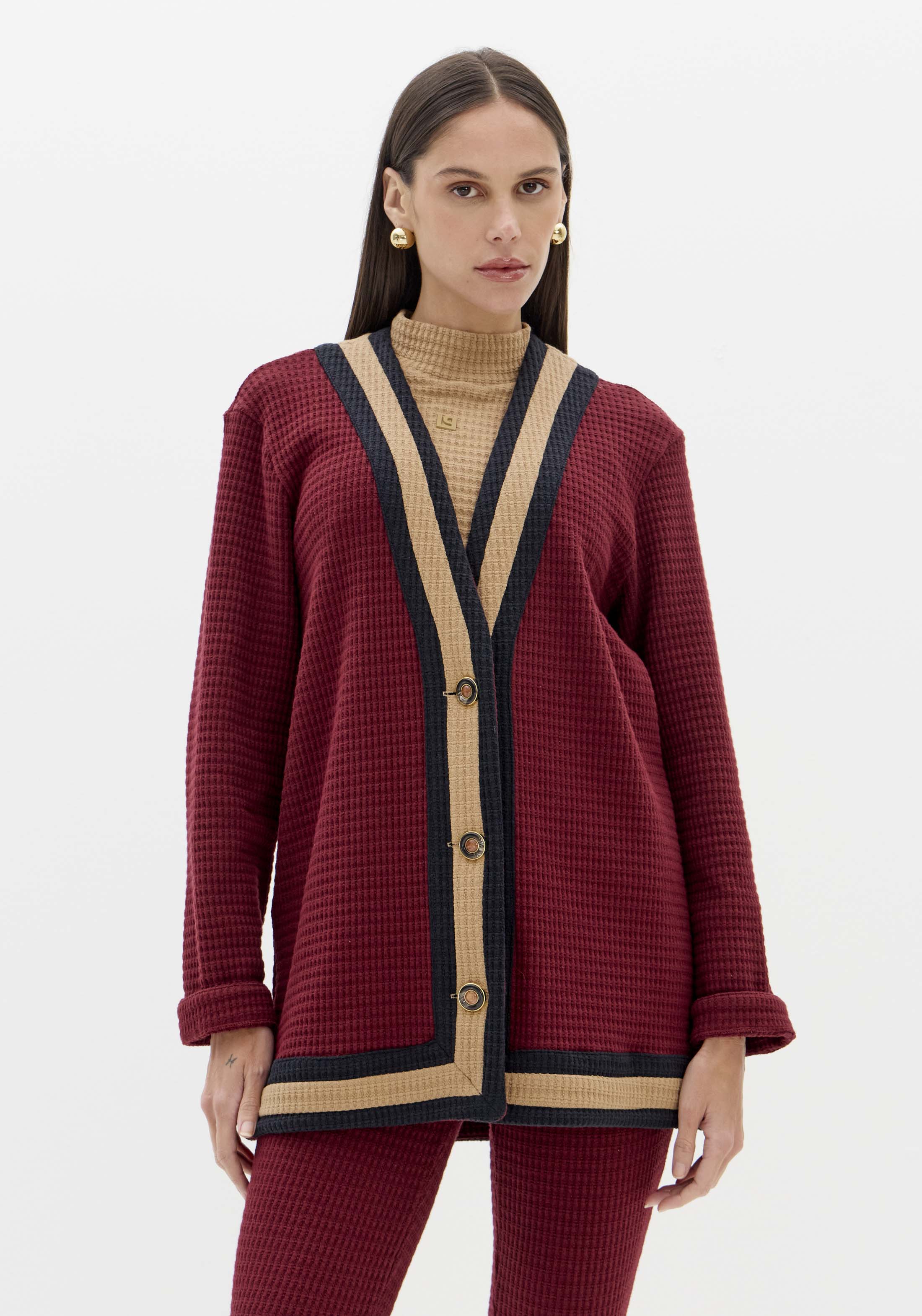 Casaco de Malha Tricolor Bordeaux - Lança Perfume 1