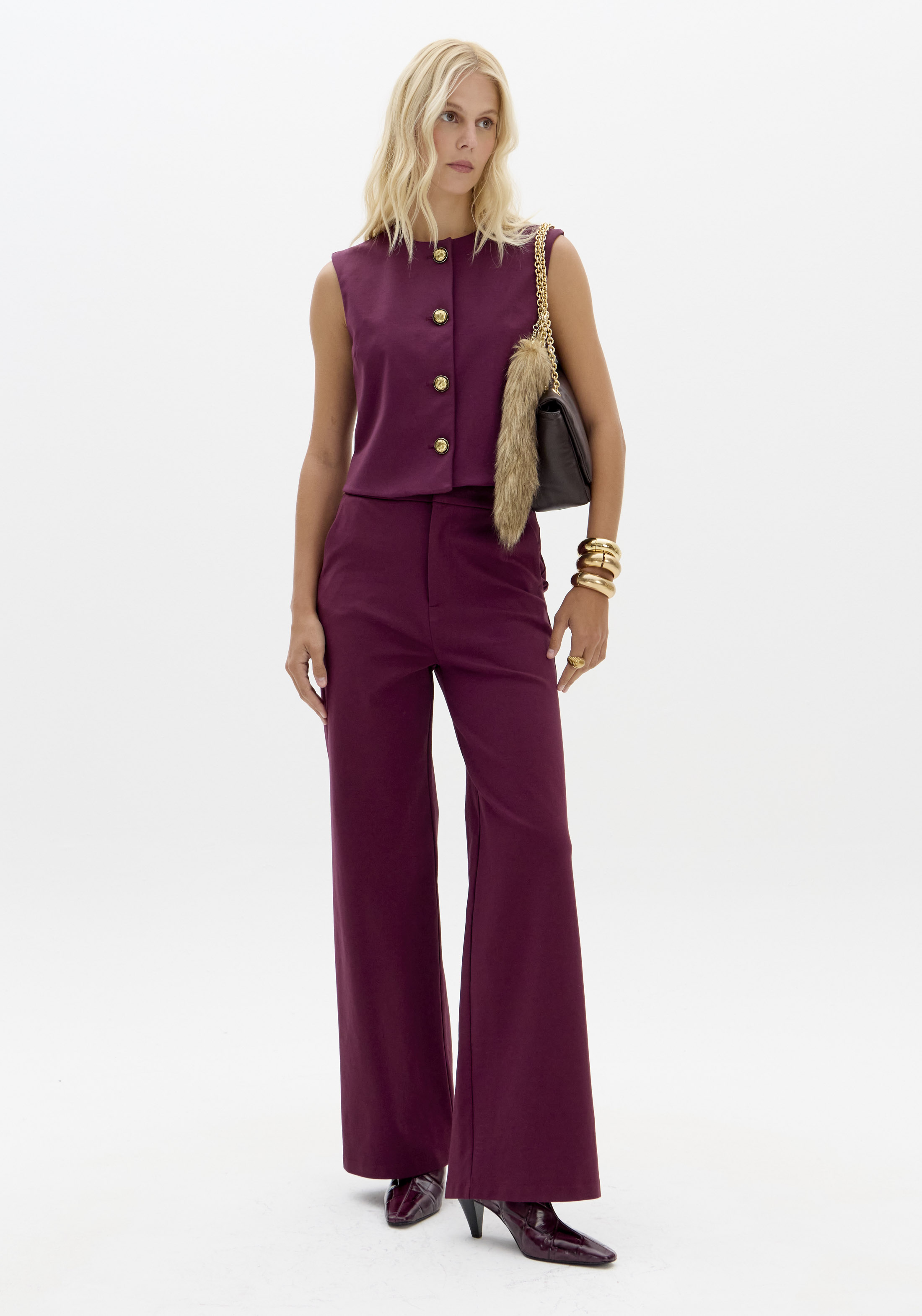 Calças Wide Leg INTENSE PLUM Bordeaux - Lança Perfume 2