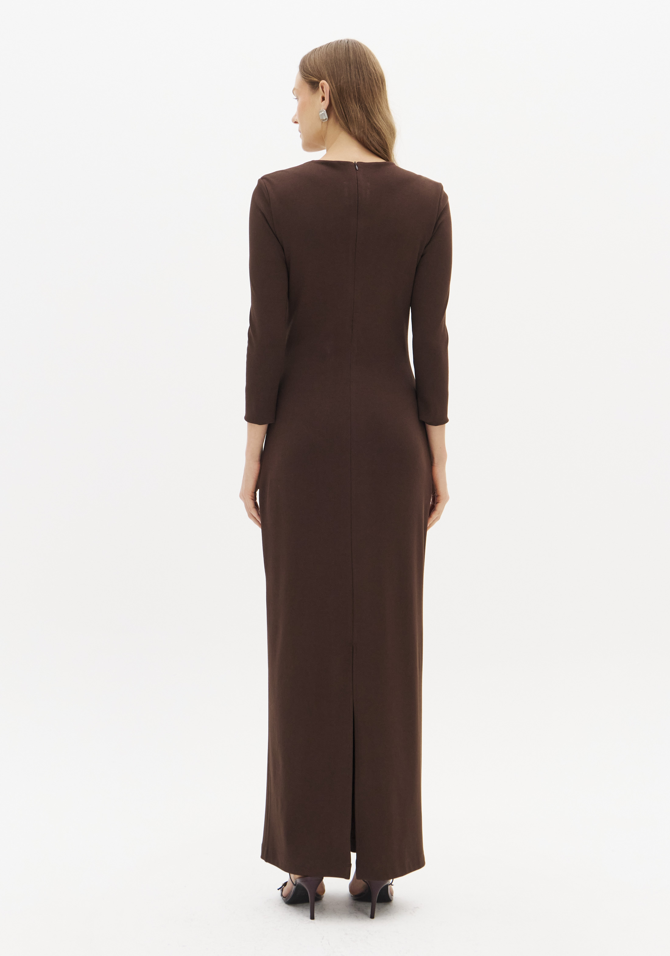 Vestido Comprido Canelado Castanho - Lança Perfume  2