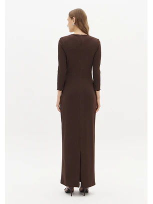Vestido Comprido Canelado Castanho - Lança Perfume 
