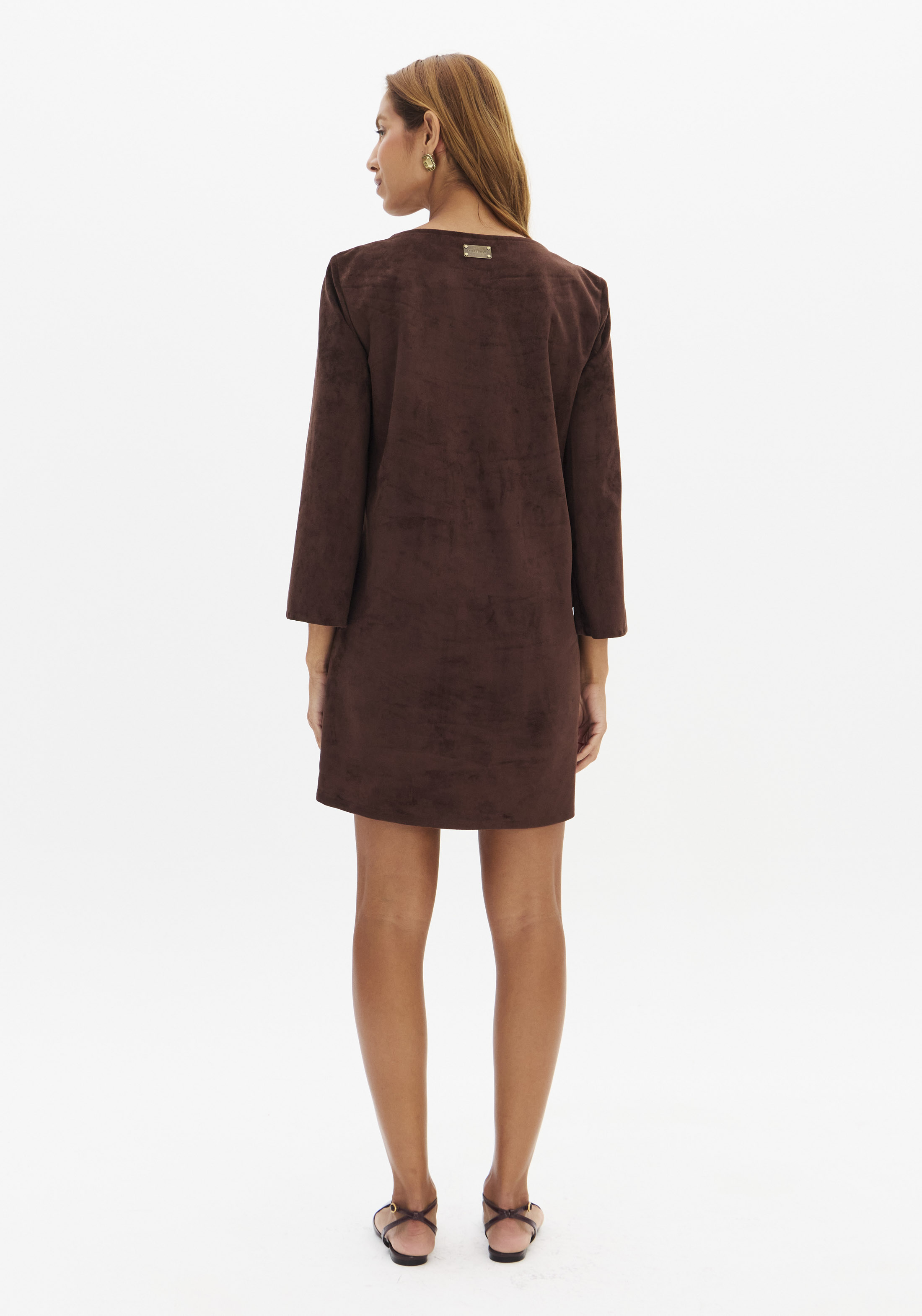 Vestido Curto em Suede Castanho - Lança Perfume  2
