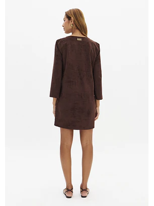Vestido Curto em Suede Castanho - Lança Perfume 