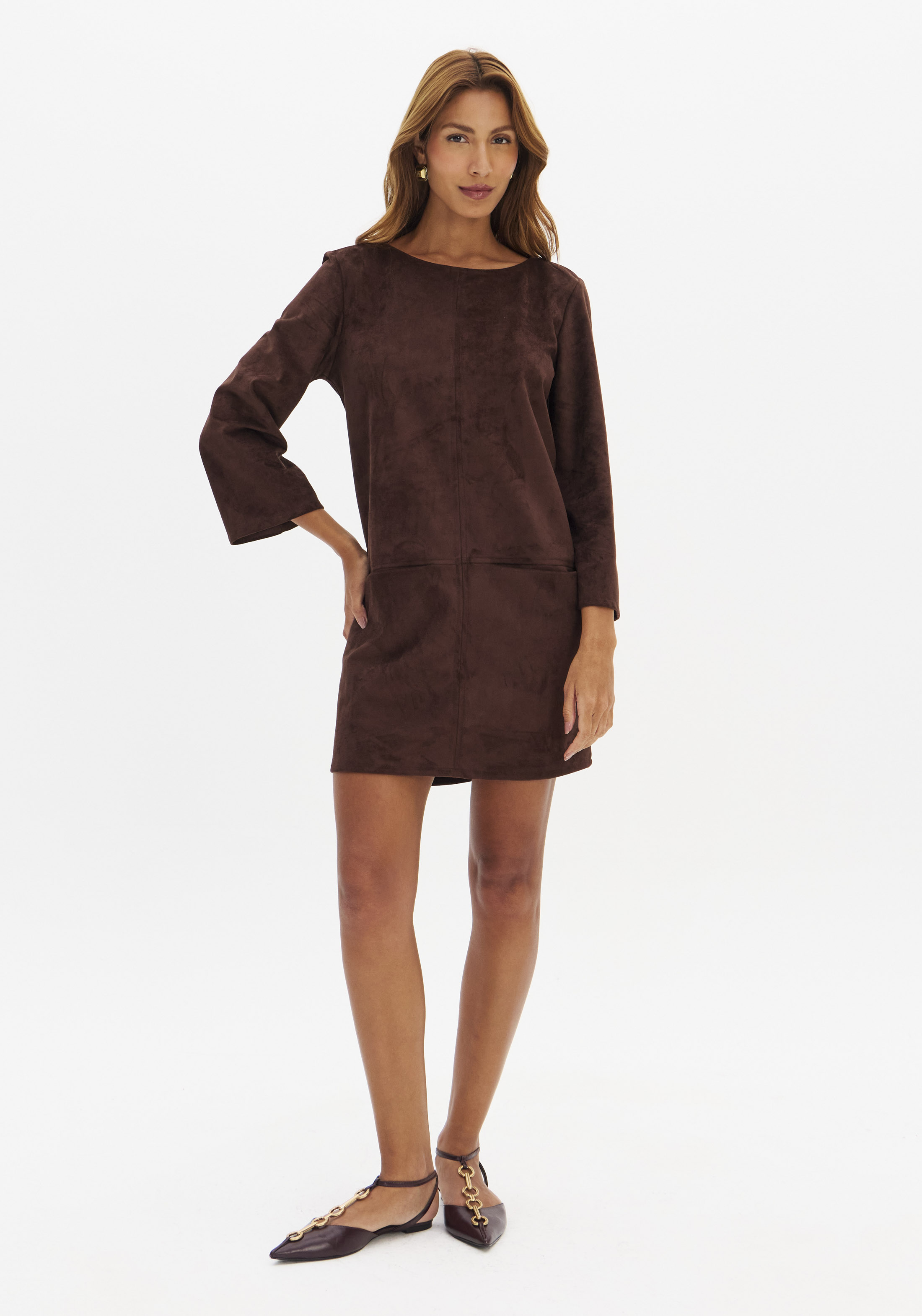 Vestido Curto em Suede Castanho - Lança Perfume  3