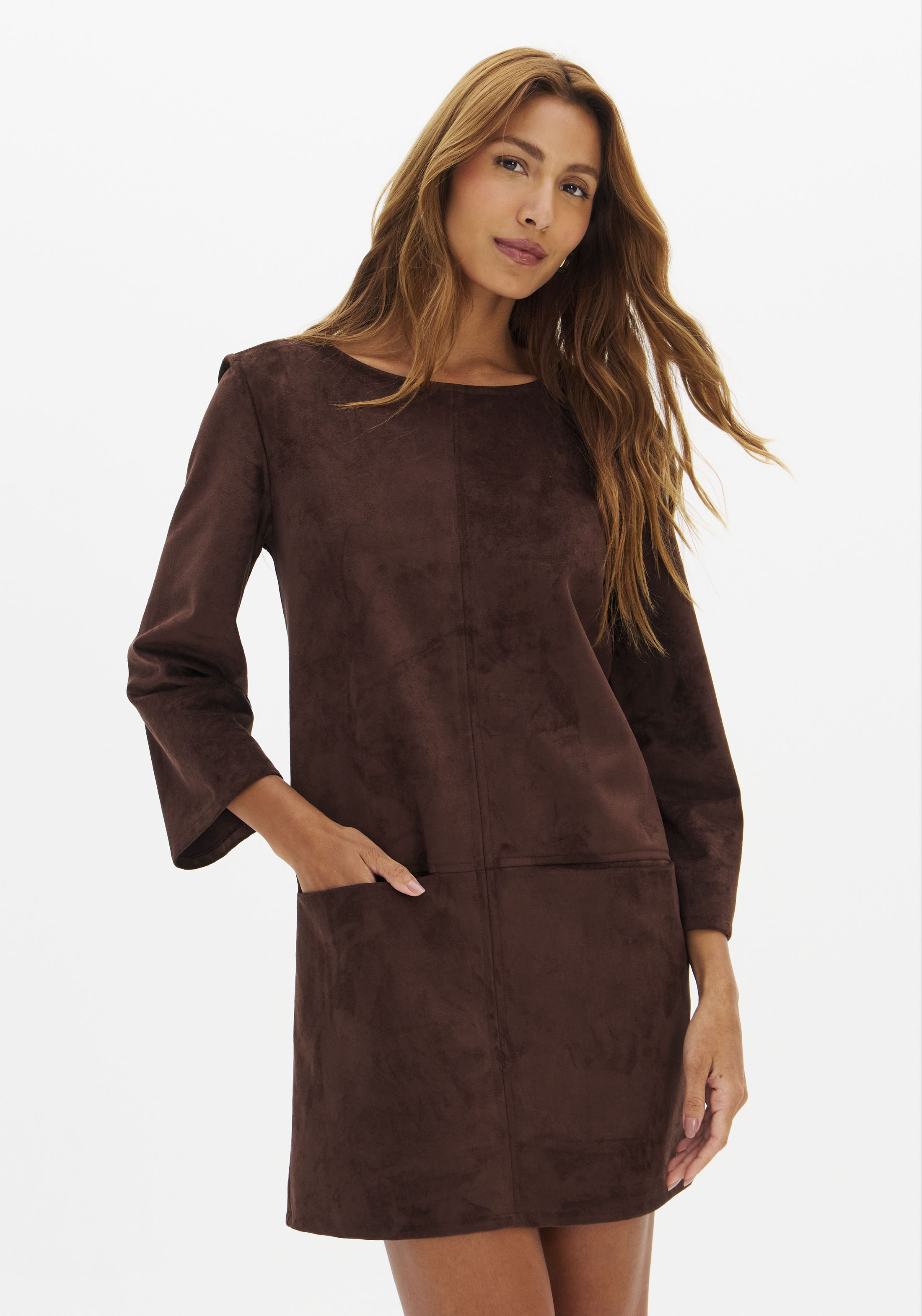 Vestido Curto em Suede Castanho - Lança Perfume  1