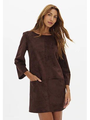 Vestido Curto em Suede Castanho - Lança Perfume 