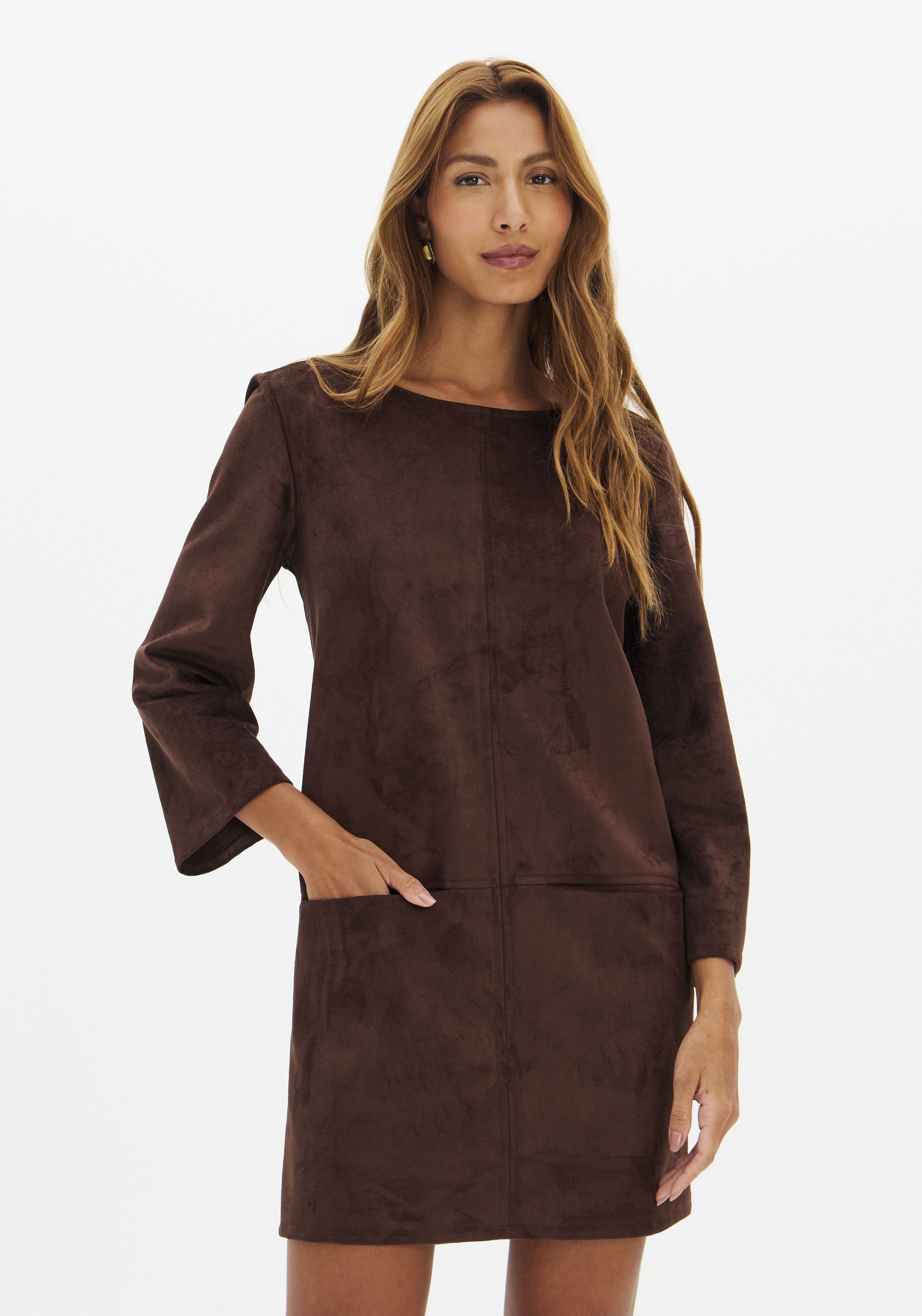 Vestido Curto em Suede Castanho - Lança Perfume  5