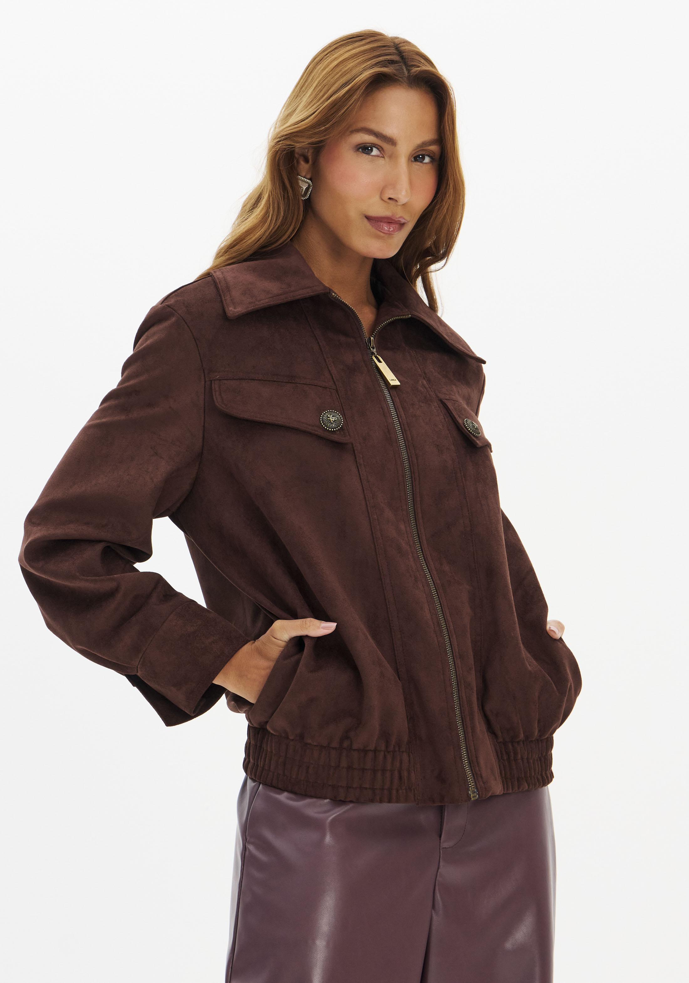 Casaco Bomber Suede Castanho - Lança Perfume  1