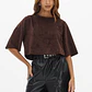 Blusa Manga Curta em Suede Castanho - Lança Perfume  - miniatura 1