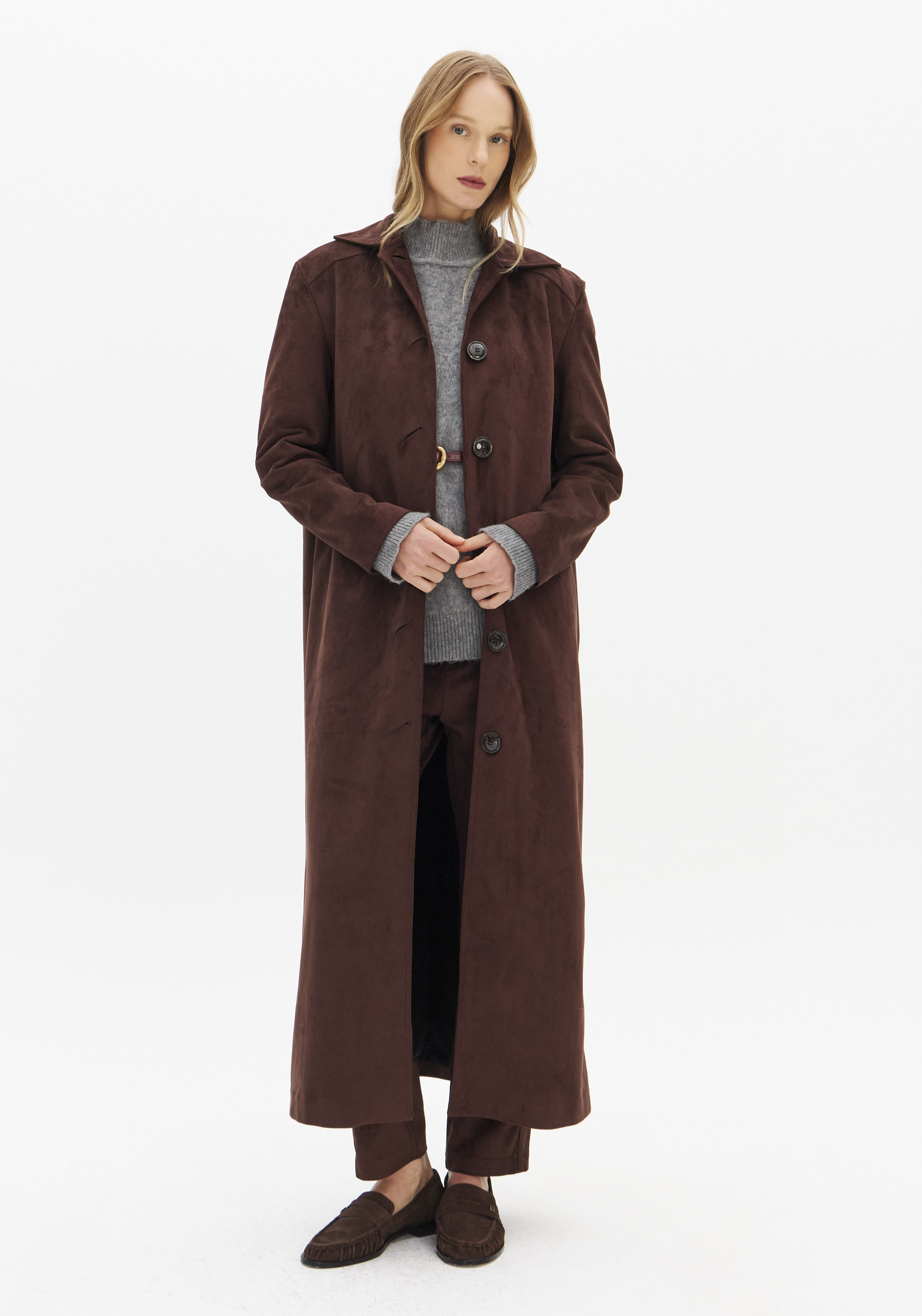 Trench Coat em Suede Castanho -  Lança Perfume 1