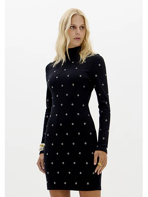 Vestido Curto com Tachas Preto - Lança Perfume