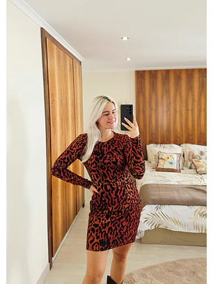 Vestido Curto Canelado WILD JAGUAR Animal Print - Lança Perfume