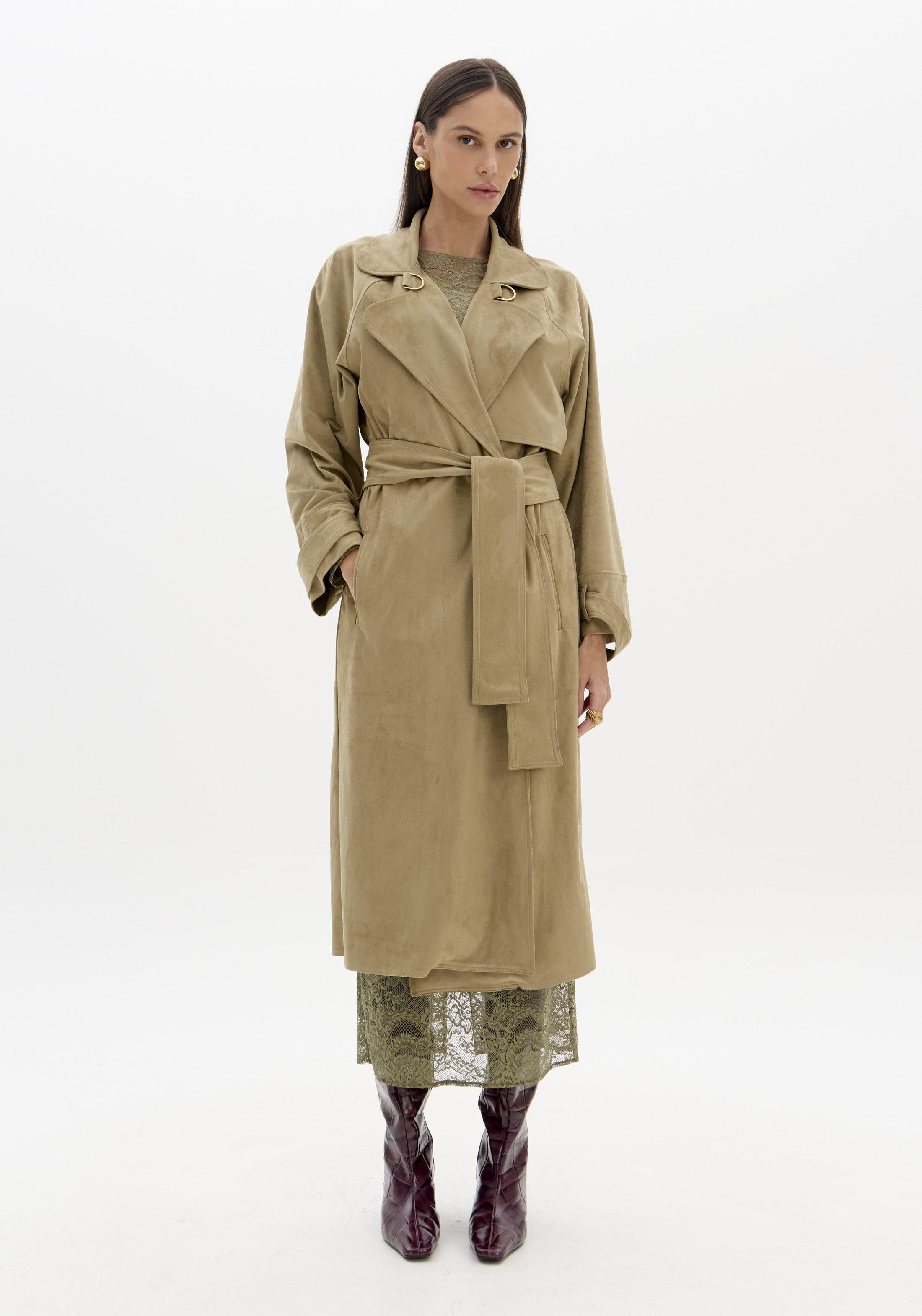 Trench Coat em Suede Verde  - Lança Perfume  1
