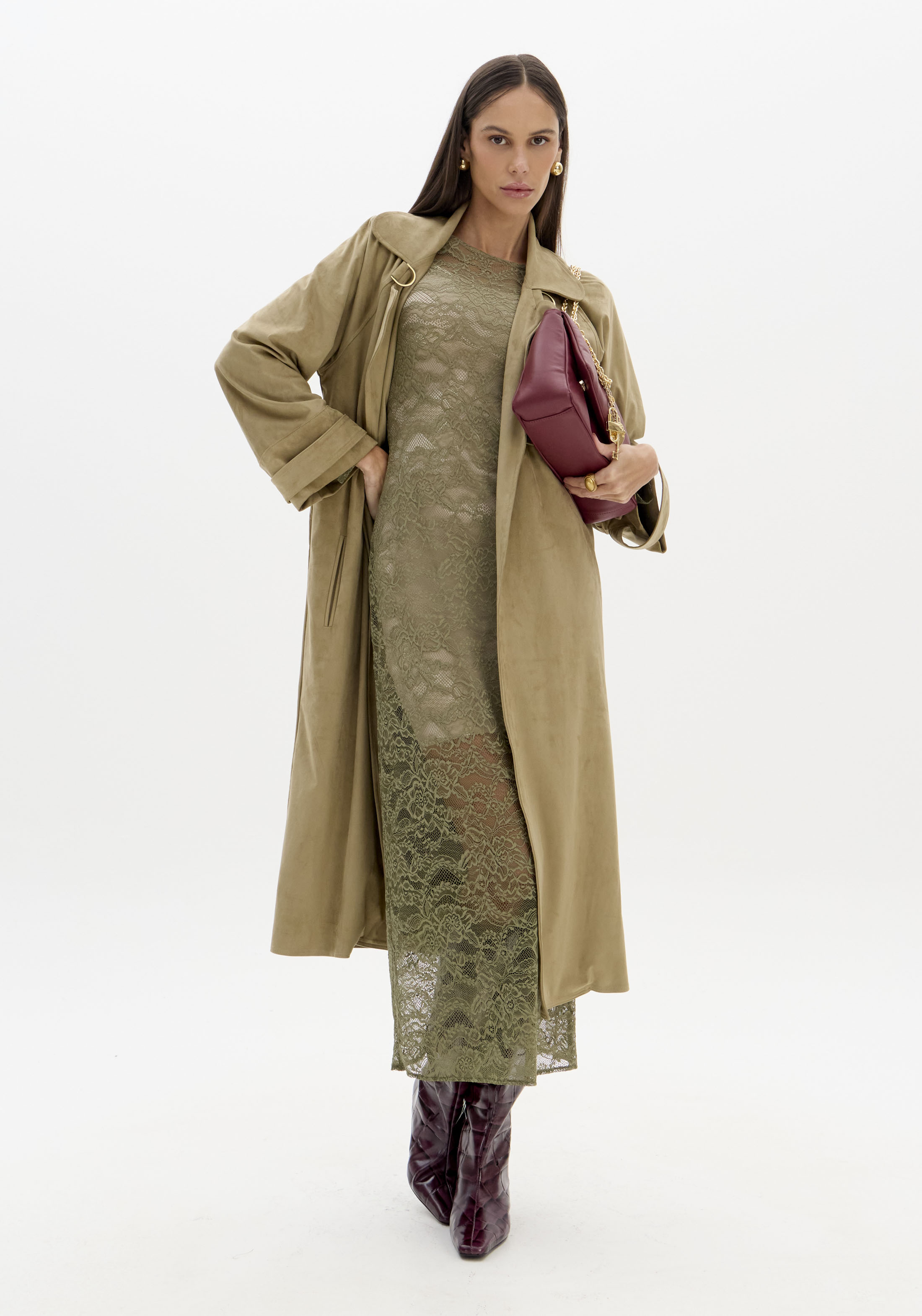 Trench Coat em Suede Verde  - Lança Perfume  4