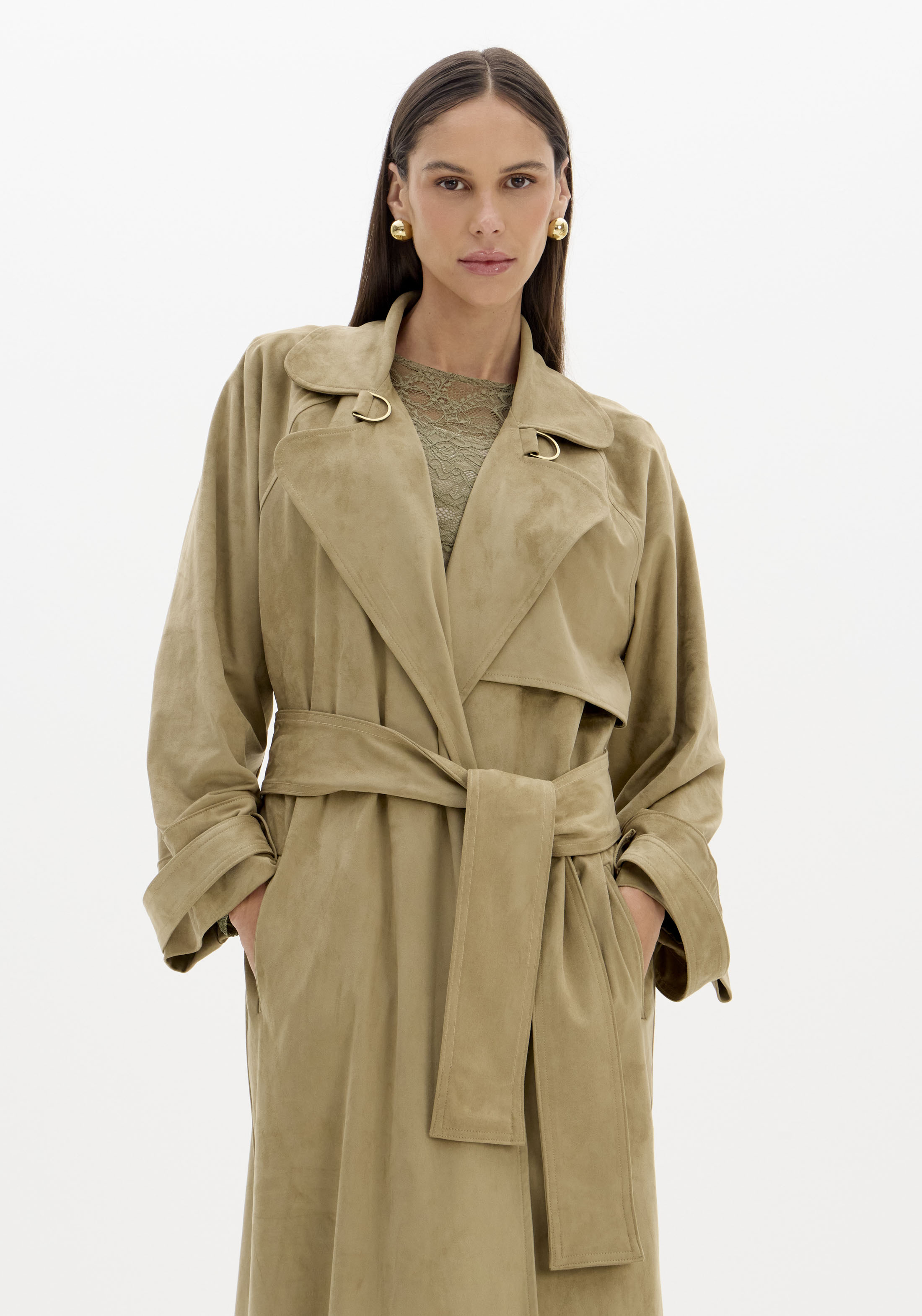 Trench Coat em Suede Verde  - Lança Perfume  5
