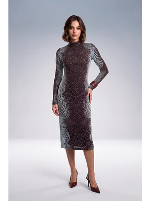 Vestido Midi Ondine Castanho e Azul - SAHOCO