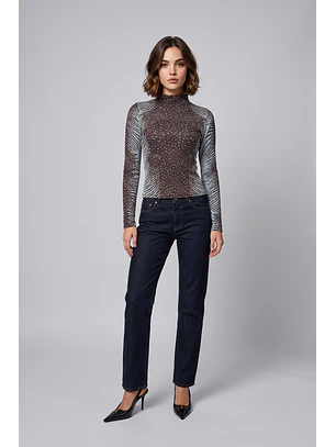 Camisola Top Ondine Castanho e Azul  - SAHOCO
