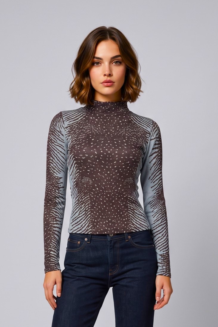 Camisola Top Ondine Castanho e Azul  - SAHOCO 1