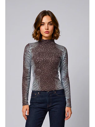 Camisola Top Ondine Castanho e Azul  - SAHOCO
