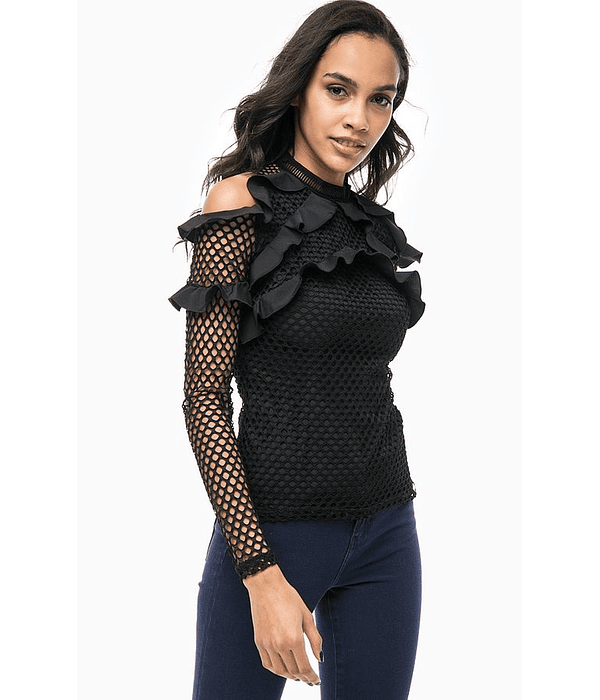 Blusa com folhos e transparência - Guess