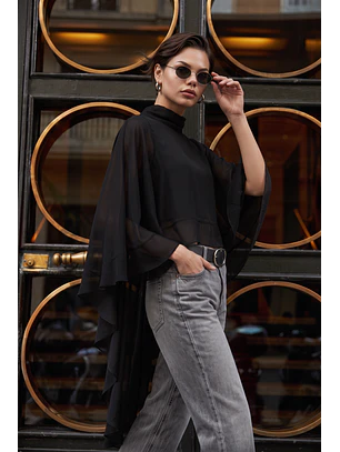 Blusa Manga Comprida Vesper Maxi Preto - SAHOCO  