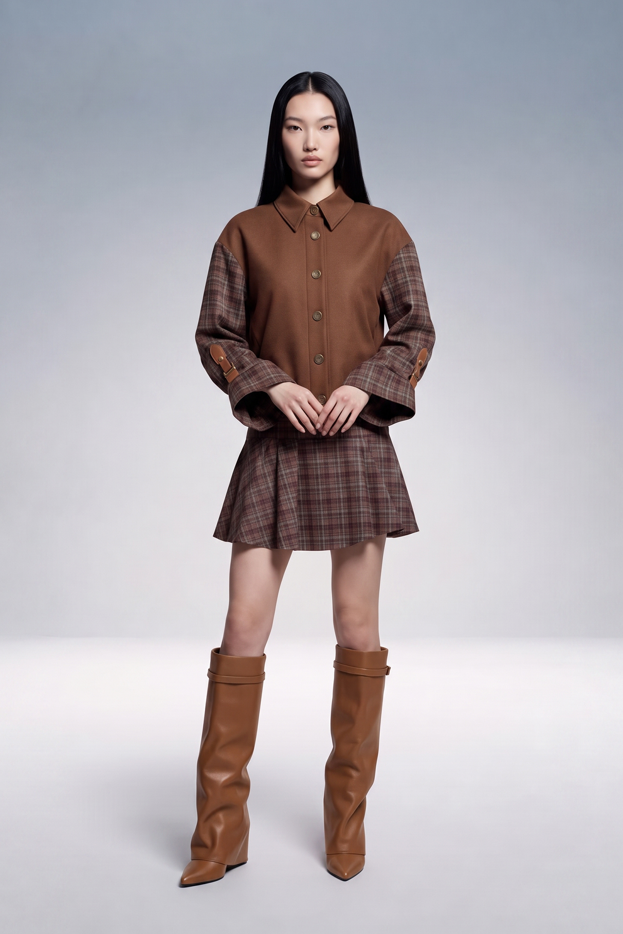 Camisa CLEO com Mangas Xadrez Castanho - SAHOCO 3