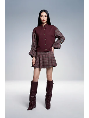 Camisa CLEO com Mangas Xadrez Bordeaux - SAHOCO