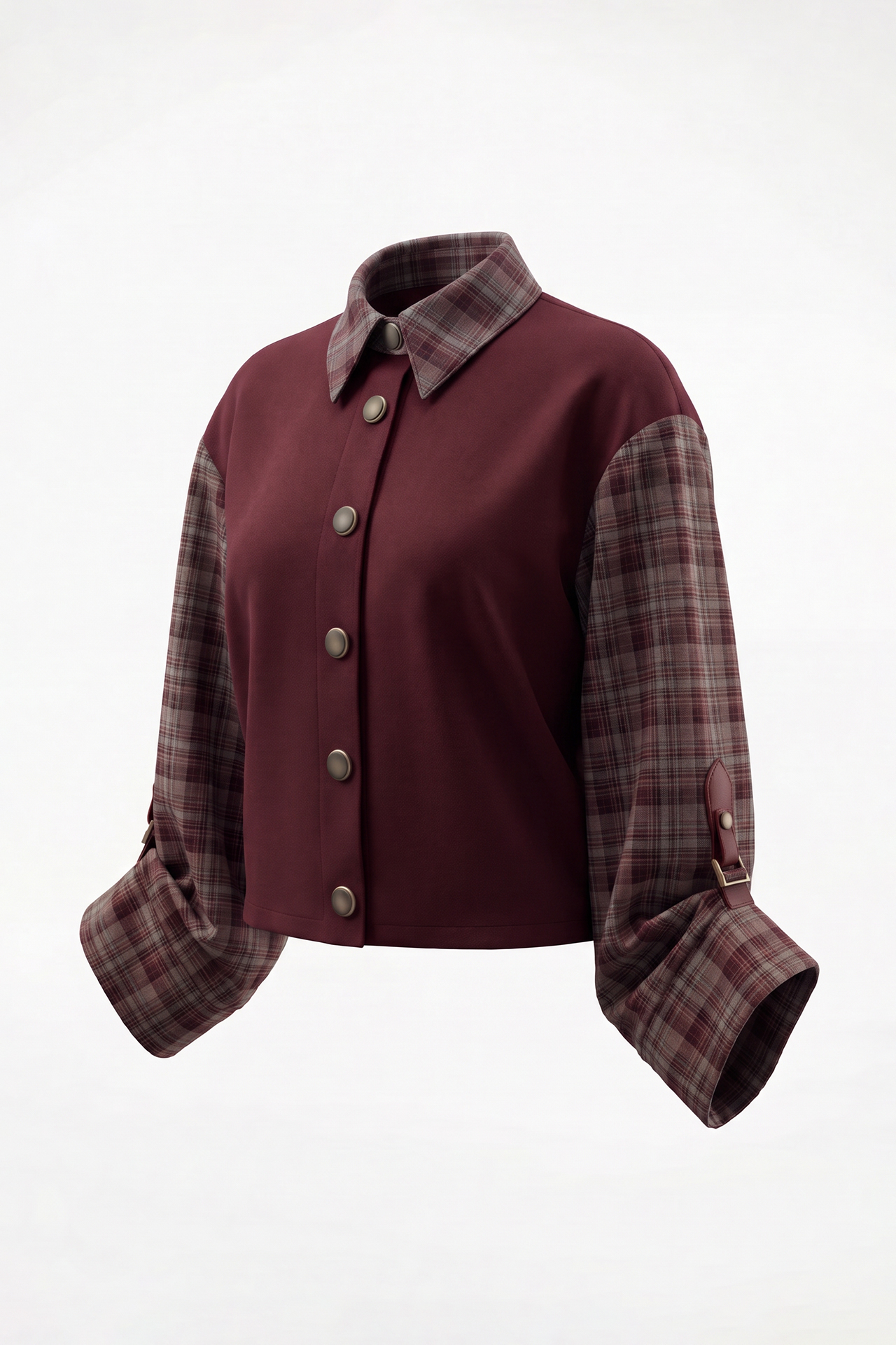 Camisa CLEO com Mangas Xadrez Bordeaux - SAHOCO 1