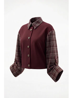 Camisa CLEO com Mangas Xadrez Bordeaux - SAHOCO